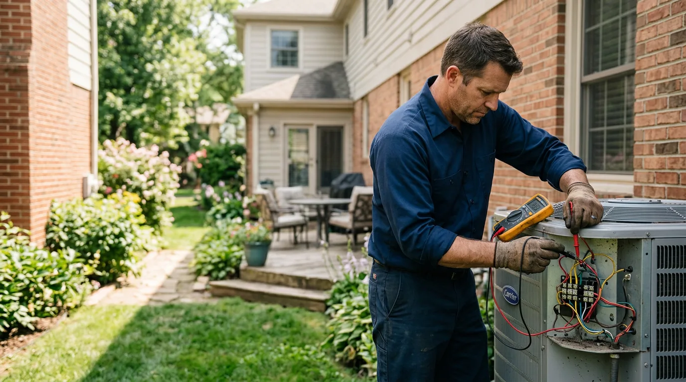 HVAC technician working in a home in West Virginia